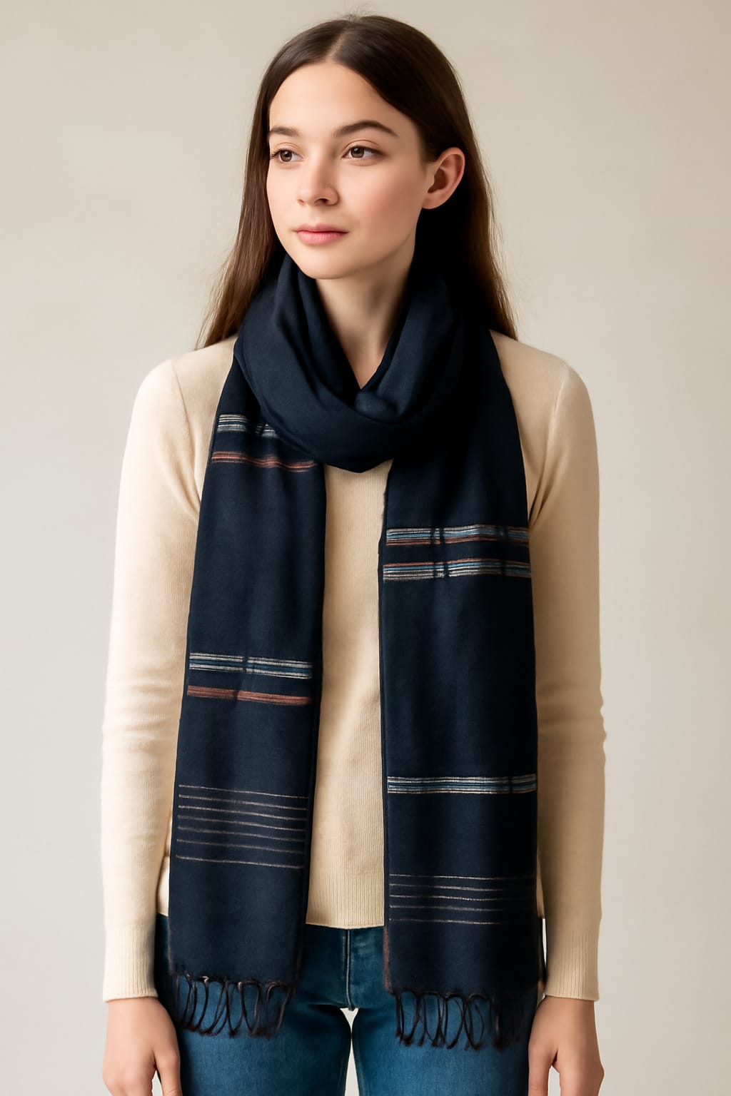 Hand woven jamdani cotton stole_black