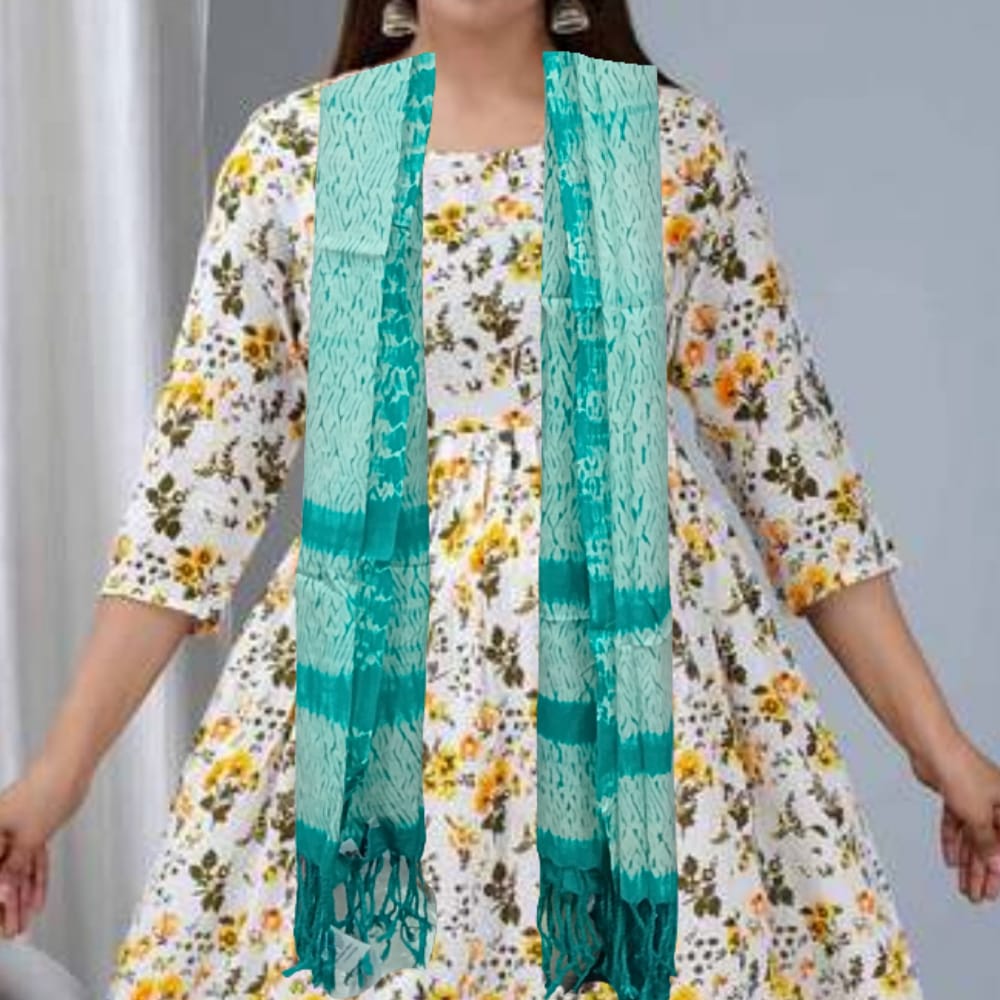 Hand Woven Shibori Cotton Stole Sea Green