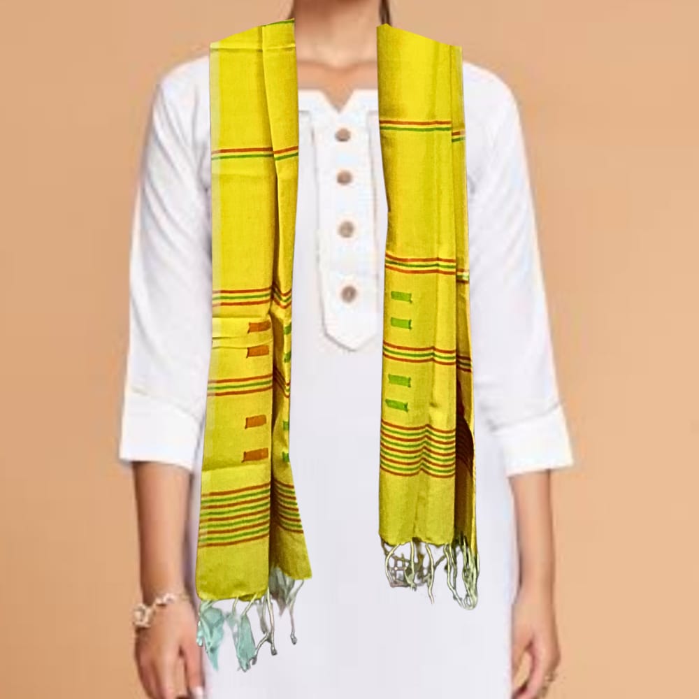 Hand woven jamdani cotton stole_yellow