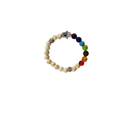 7 Chakra + Silver Hamsa Hand Evil Eye Bracelet
