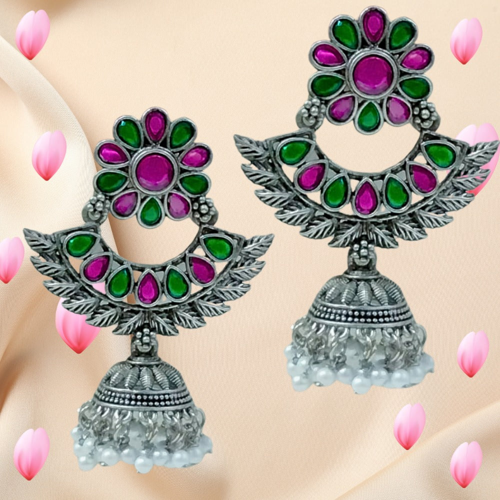 German Silver Earrings With Jumkha