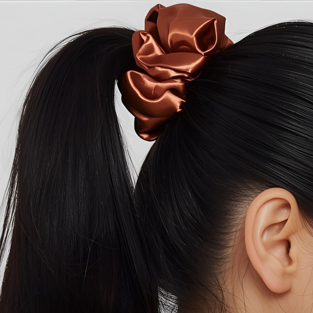 Satin Brown Fluffy Scrunchies