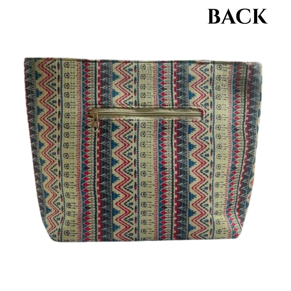 Beautiful Ikkat Fabric Multicolour Tote Bag With Mobile Pouch