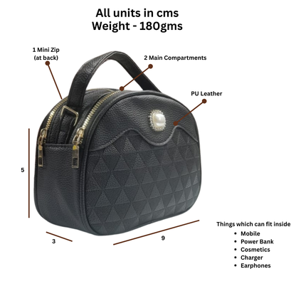 Oval Shaped Double Zipper Sling Bag
