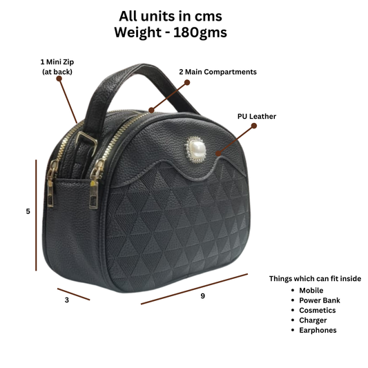 Oval Shaped Double Zipper Sling Bag