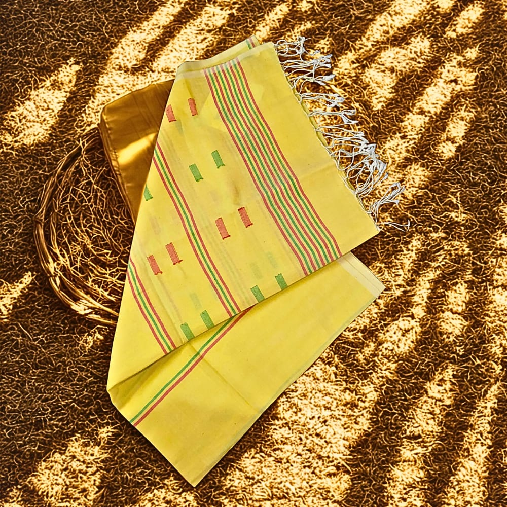 Hand woven jamdani cotton stole_yellow