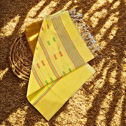 Hand woven jamdani cotton stole_yellow