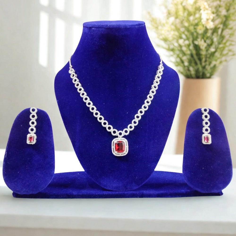 Cubic Zirconia Classic Necklace With Rhodium Plating
