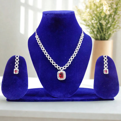 Cubic Zirconia Classic Necklace With Rhodium Plating