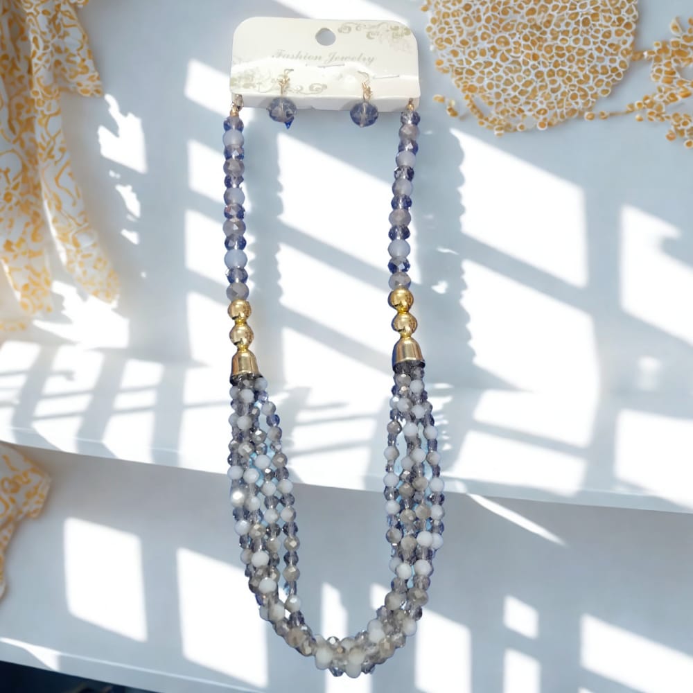 4 Layer Crystal Beads Necklace With Earrings