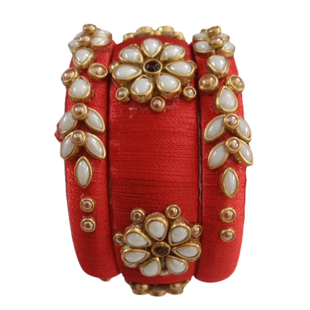 Silk Thread Red Bangles Set