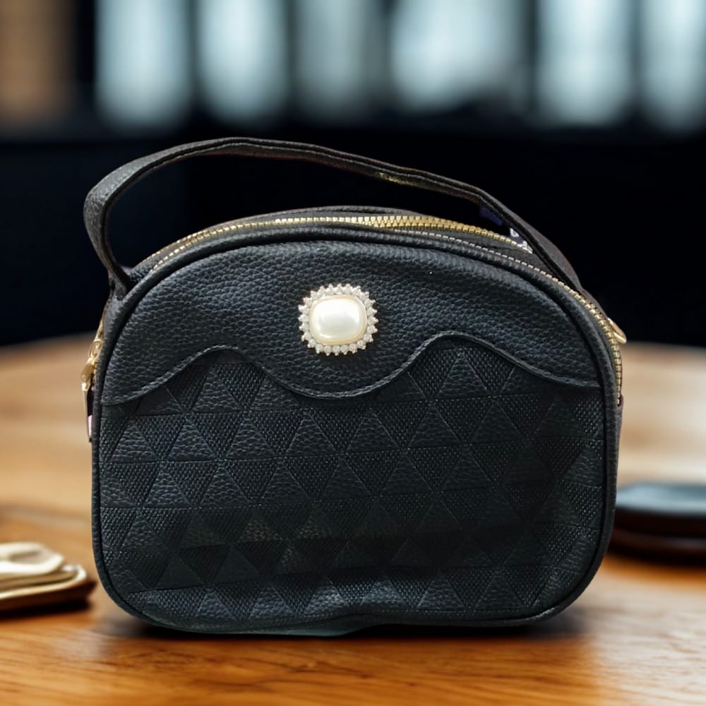 Oval Shaped Double Zipper Sling Bag