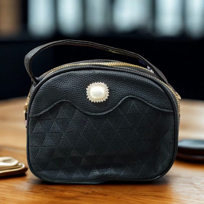 Oval Shaped Double Zipper Sling Bag