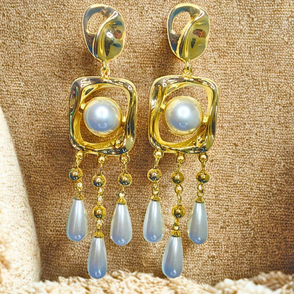 White Pearl Hanging Earrings