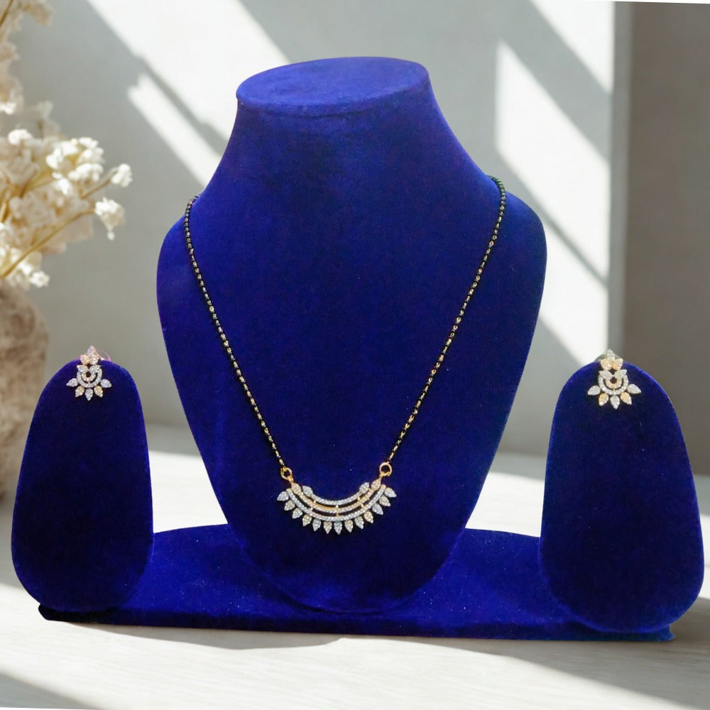 Rhodium Plated Classic Mangalsutra Set With Earrings