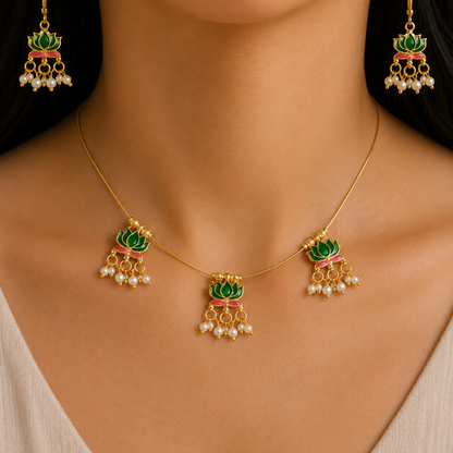 Invisible Chain Set With Lotus Pendant