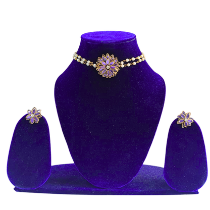 Handmade Choker Set With Purple Pendant