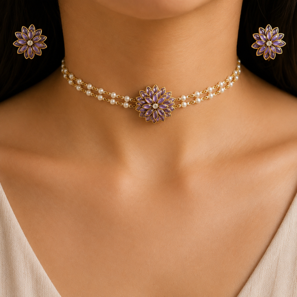 Handmade Choker Set With Purple Pendant