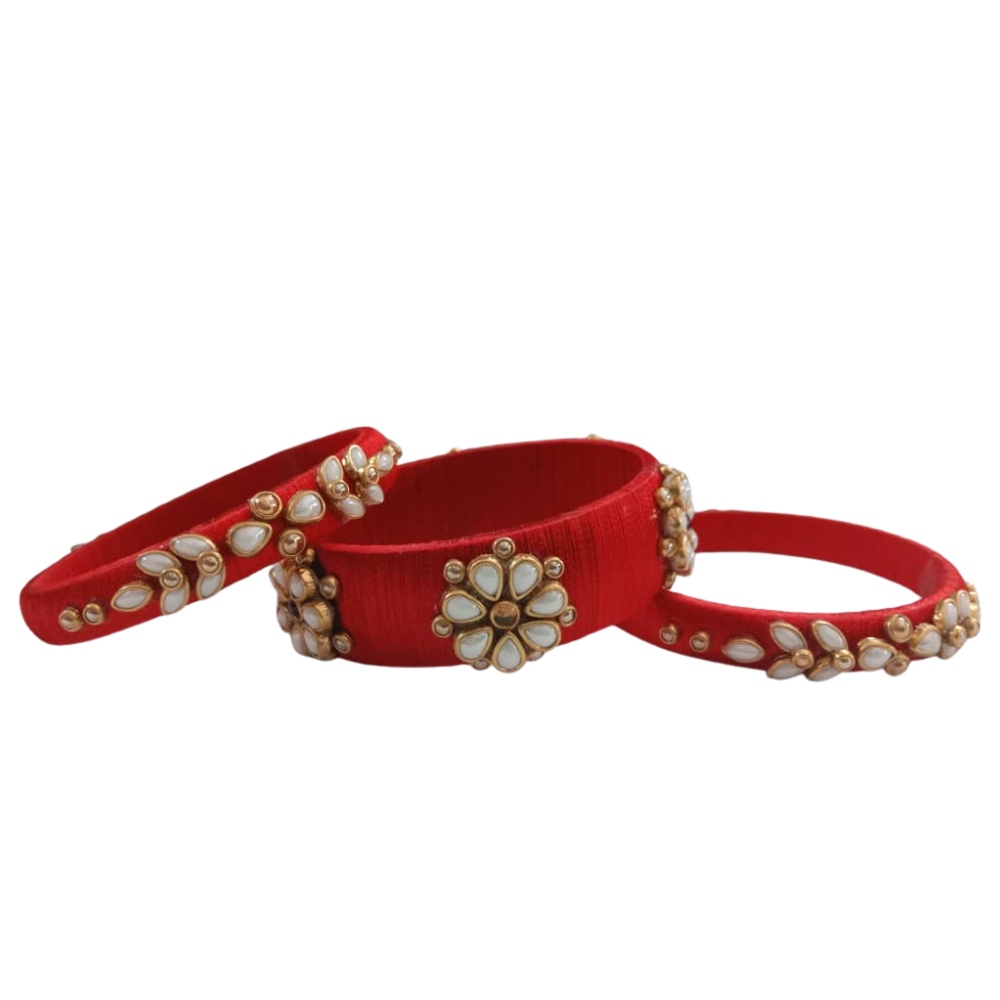Silk Thread Red Bangles Set