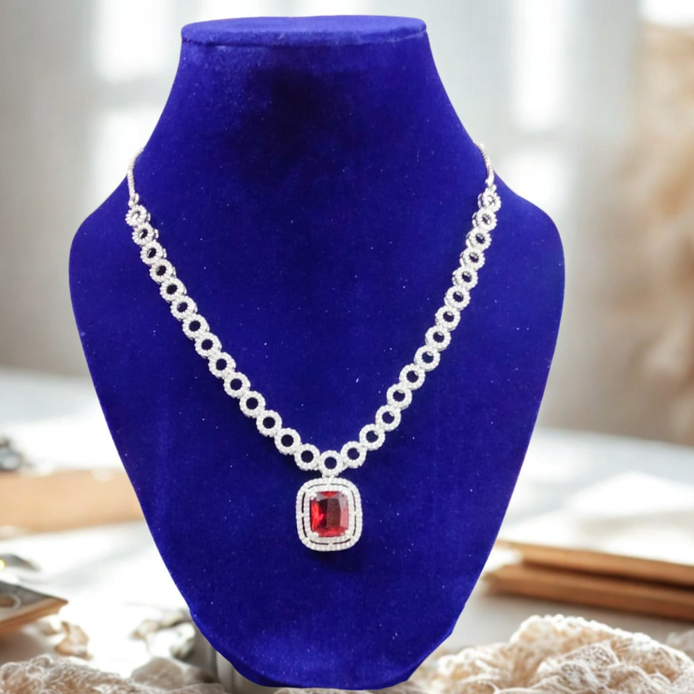 Cubic Zirconia Classic Necklace With Rhodium Plating