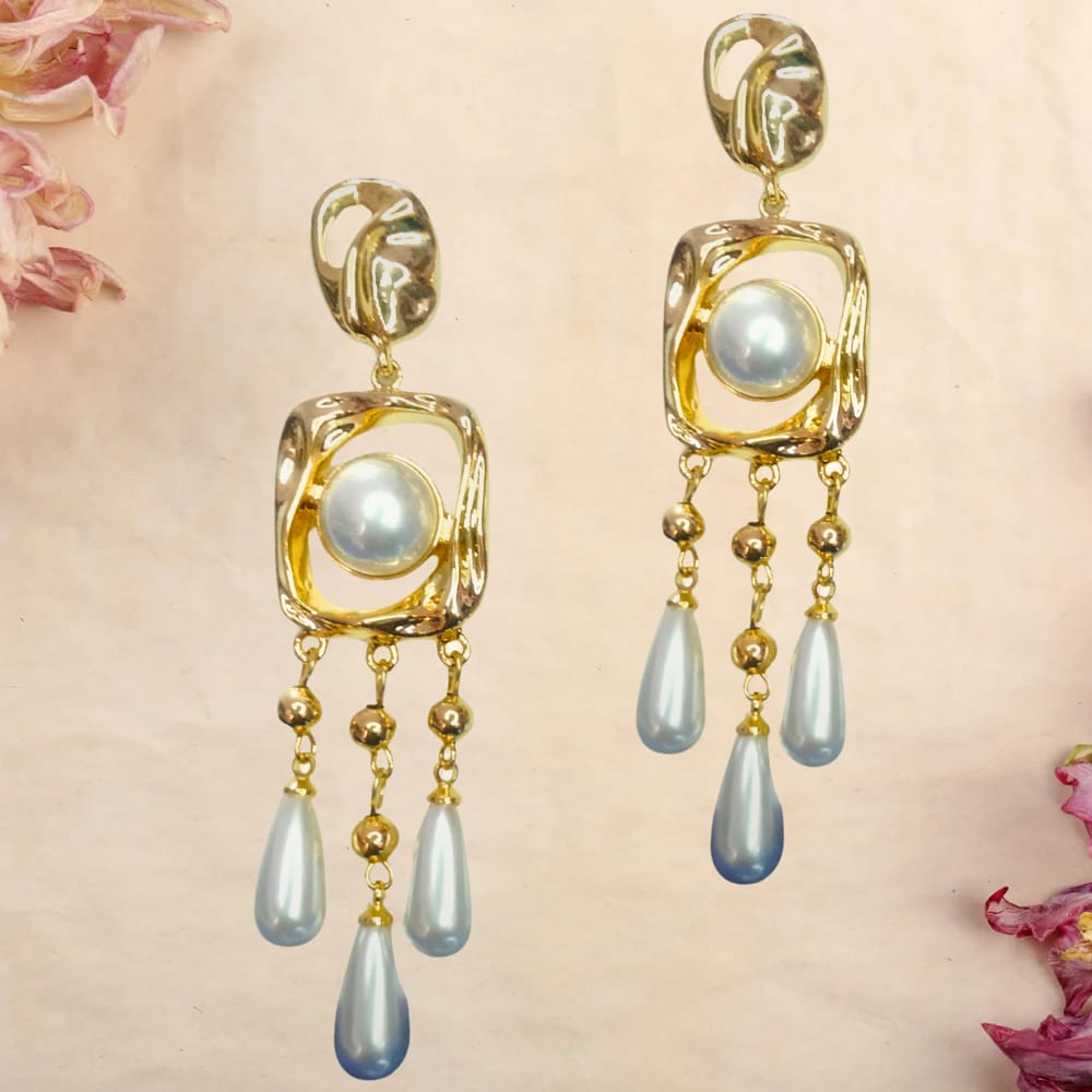 White Pearl Hanging Earrings