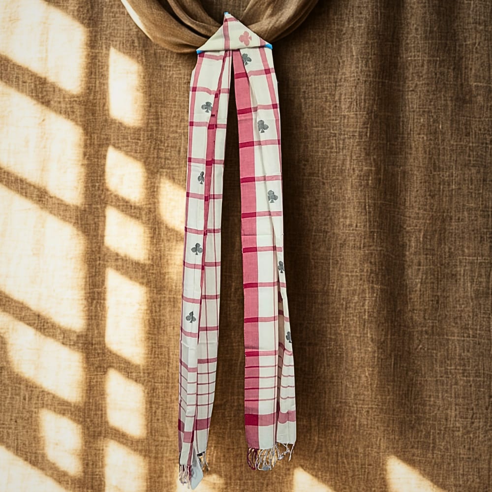 Hand woven jamdani cotton stole_pink