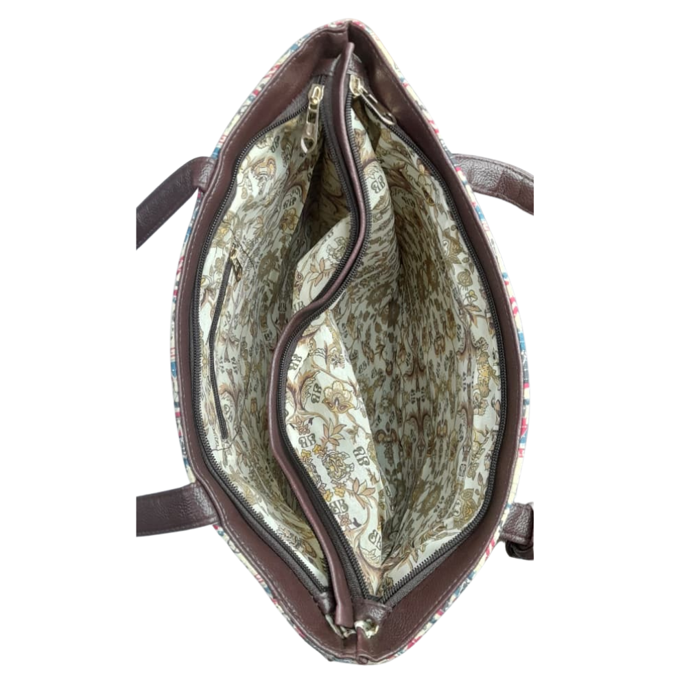 Beautiful Ikkat Fabric Multicolour Tote Bag With Mobile Pouch