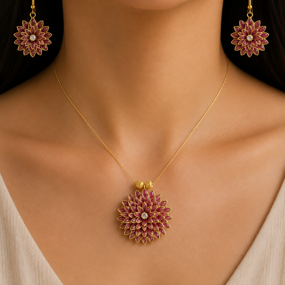 Invisible Maroon Chain Set With Earrings