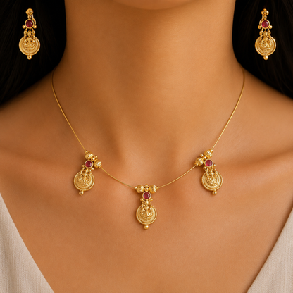Invisible Red Chain Set With Lakshmi Pendant