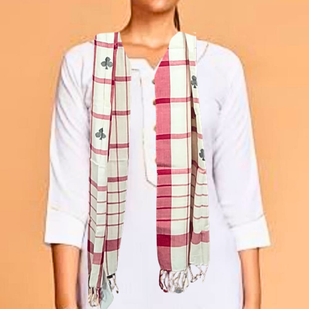 Hand woven jamdani cotton stole_pink