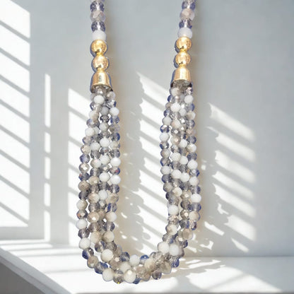 4 Layer Crystal Beads Necklace With Earrings