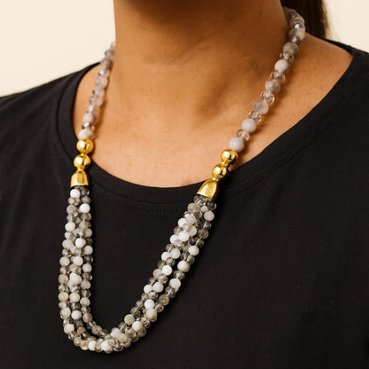 4 Layer Crystal Beads Necklace With Earrings