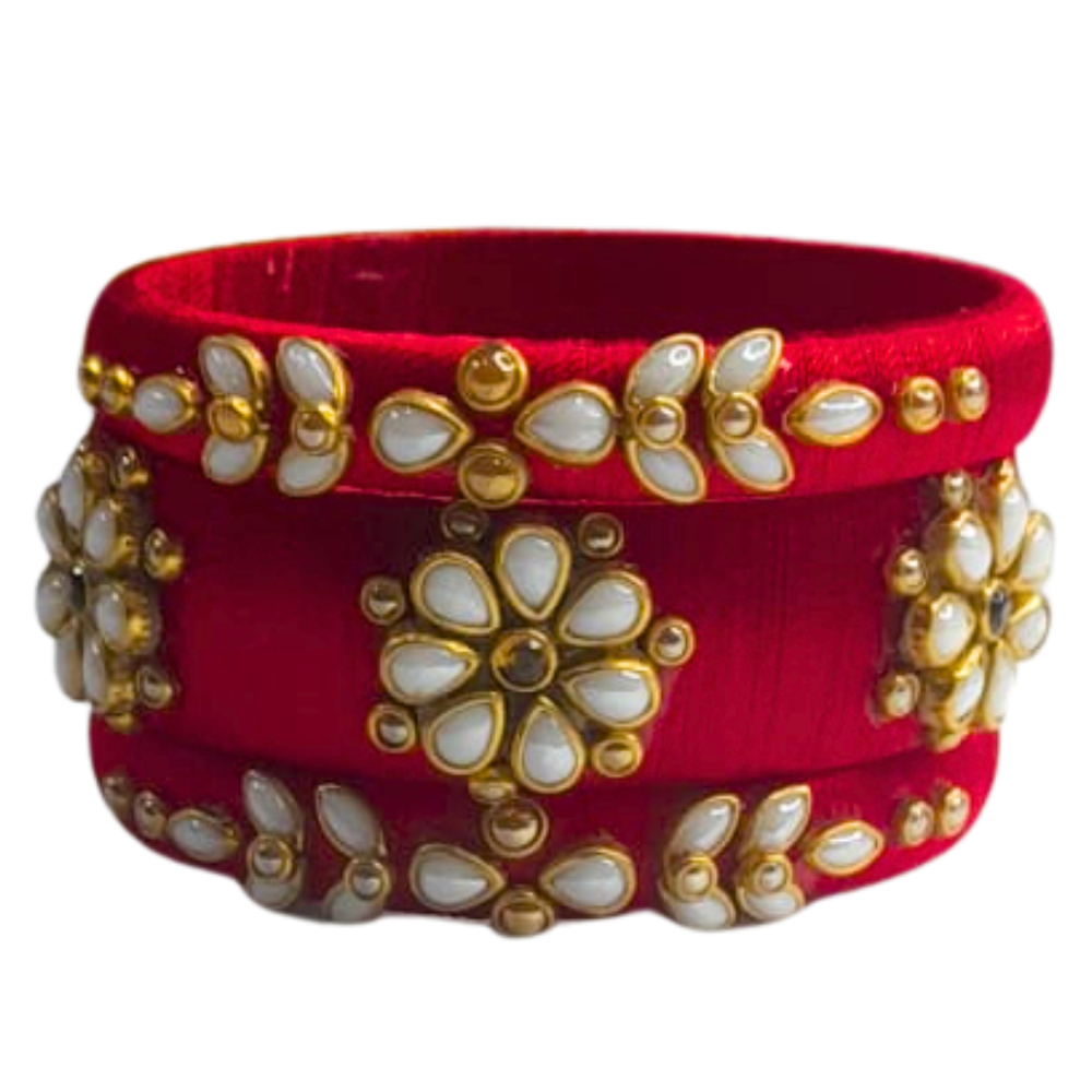Silk Thread Red Bangles Set