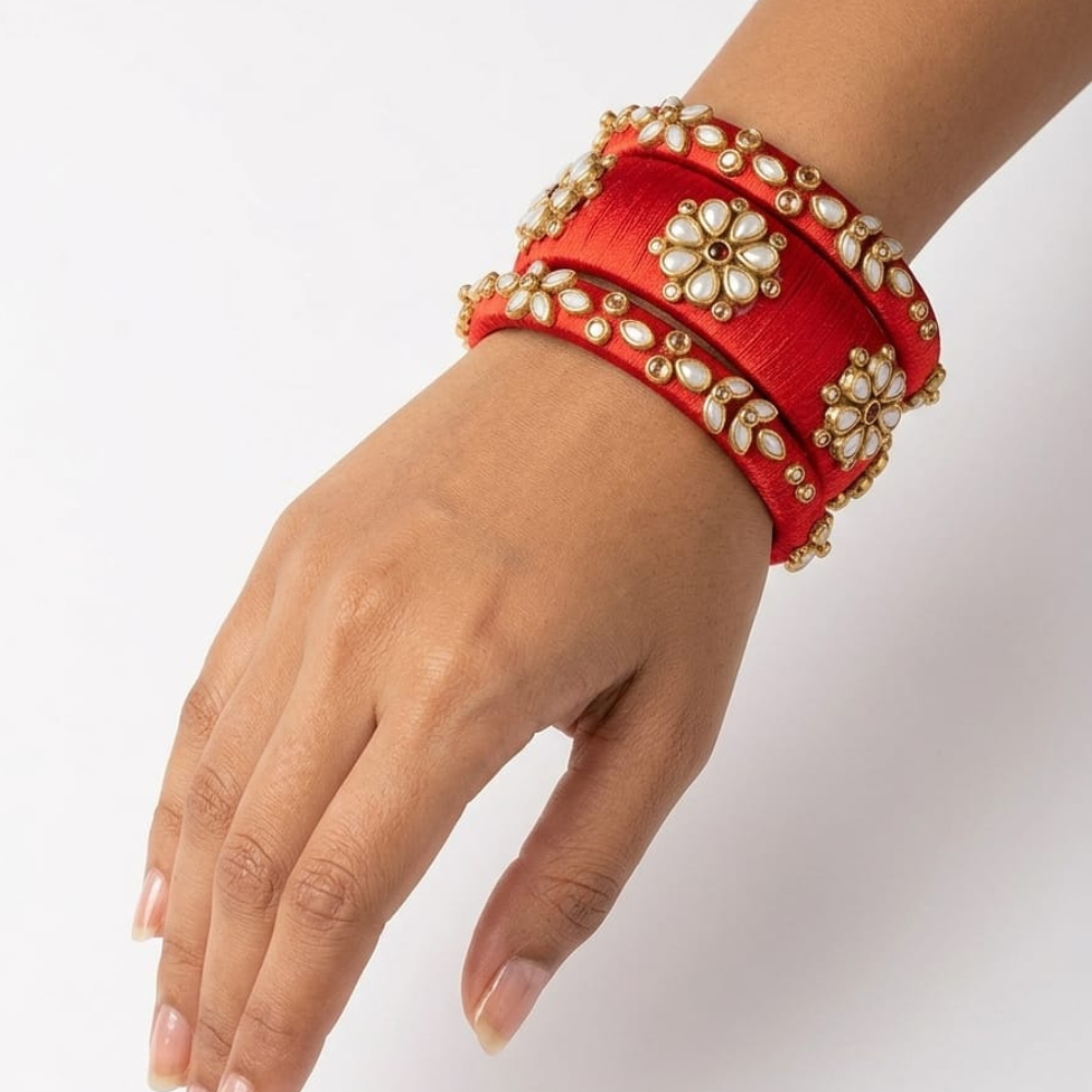 Silk Thread Red Bangles Set