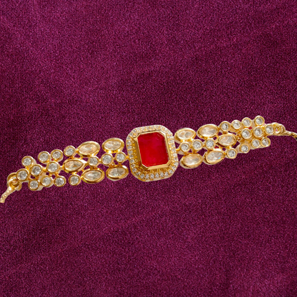 Adjustable Kundan Bracelet With Gold Plating