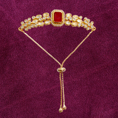 Adjustable Kundan Bracelet With Gold Plating