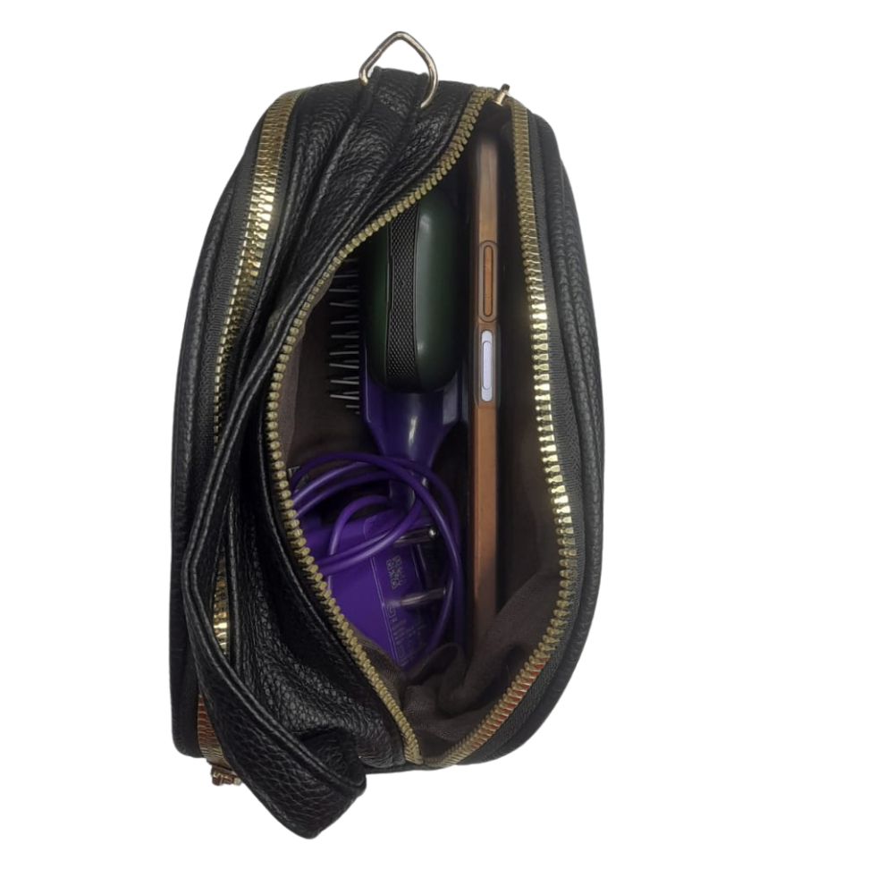 Oval Shaped Double Zipper Sling Bag
