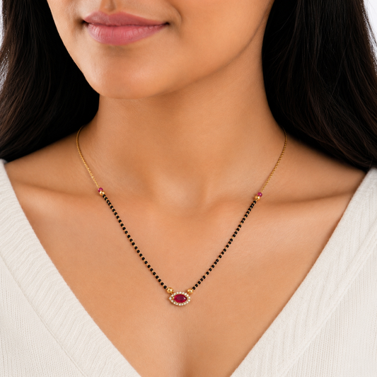 Dark Pink Diamond Mangalsutra For Women