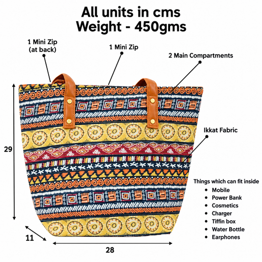 Ikkat Fabric Combo Tote Bag Set Of 5