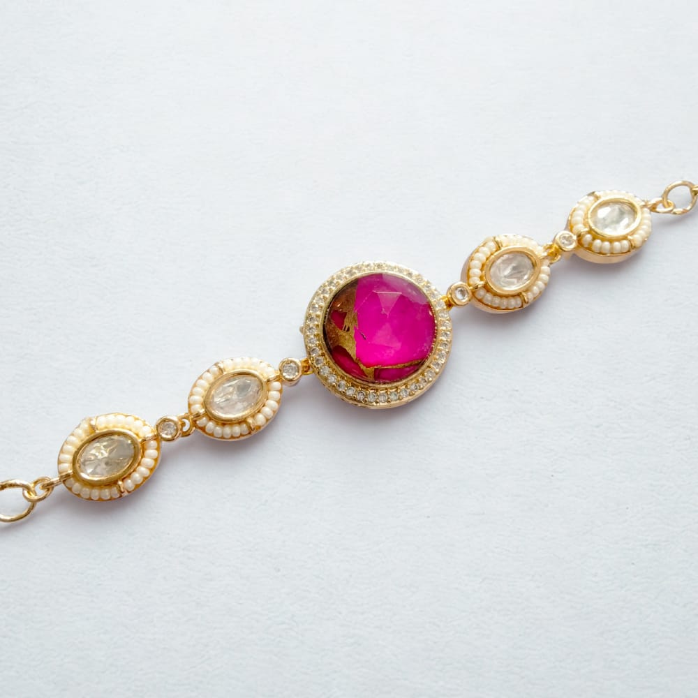 Classic Kundan Bracelet With Gold Plating