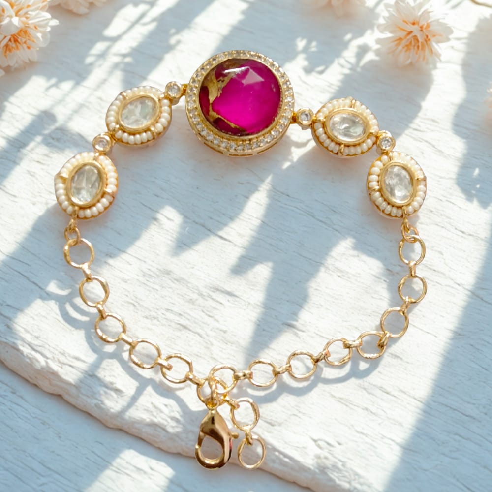 Classic Kundan Bracelet With Gold Plating