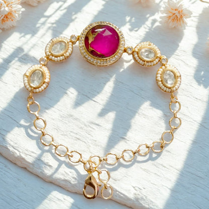 Classic Kundan Bracelet With Gold Plating