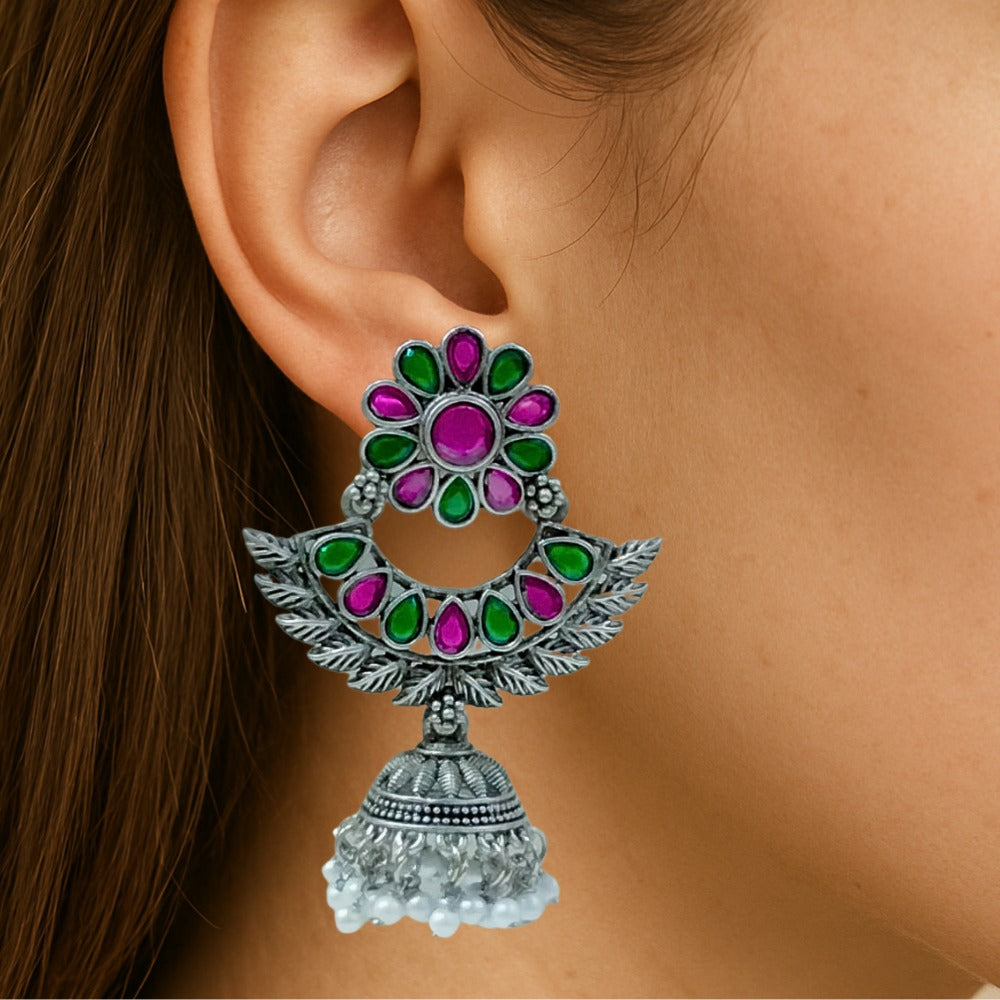 German Silver Earrings With Jumkha
