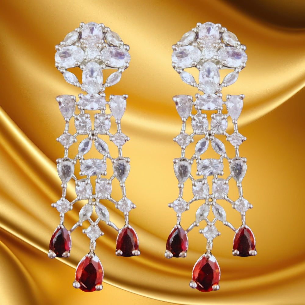 Rhodium Necklace Set With Bindi And Earrings