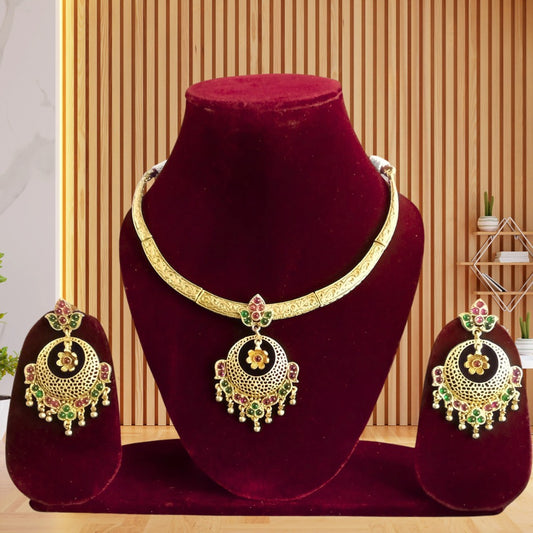 Antique Golden Necklace Set With Earrings