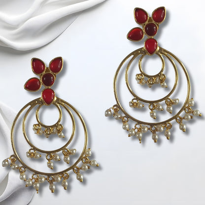 Red Gemstone Hanging Earrings