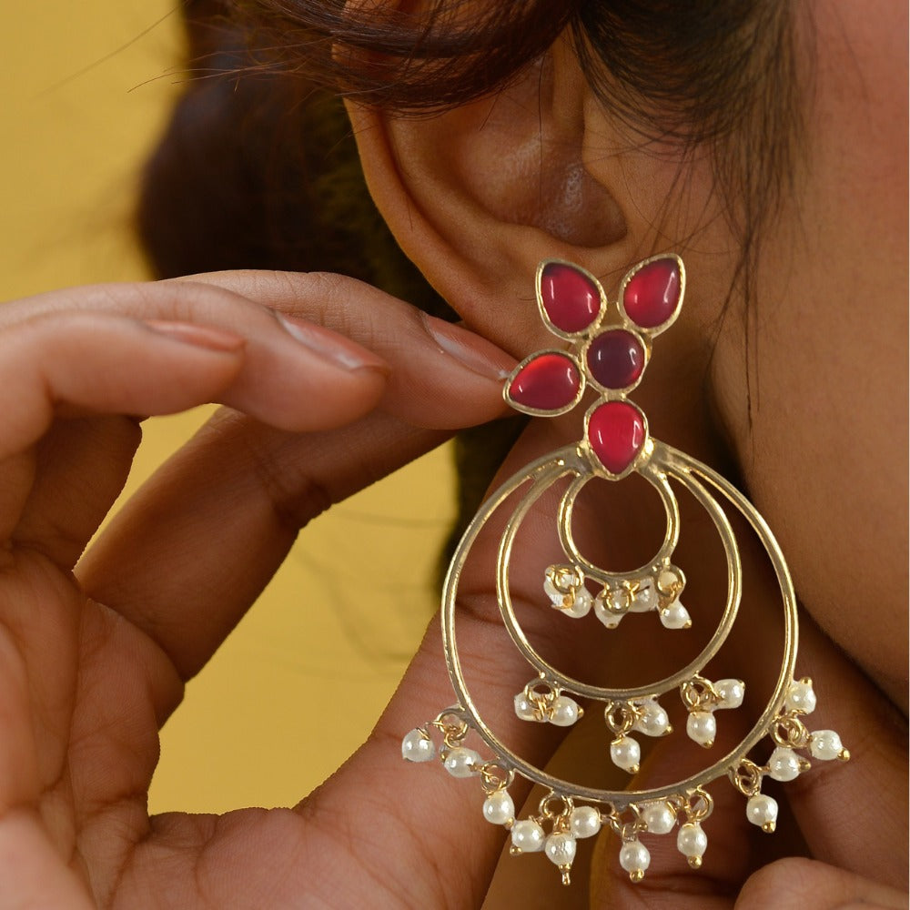 Red Gemstone Hanging Earrings