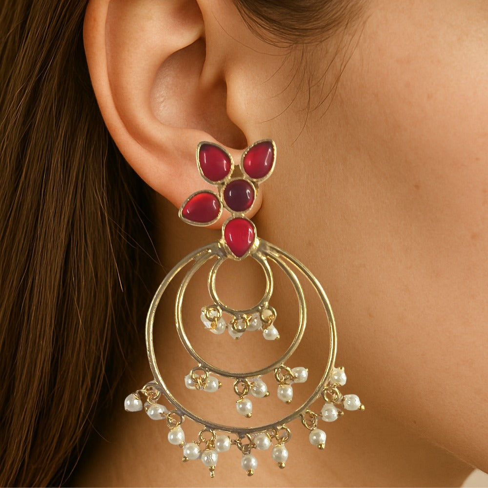 Red Gemstone Hanging Earrings