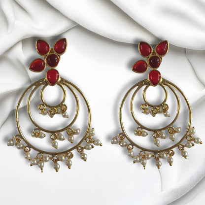 Red Gemstone Hanging Earrings