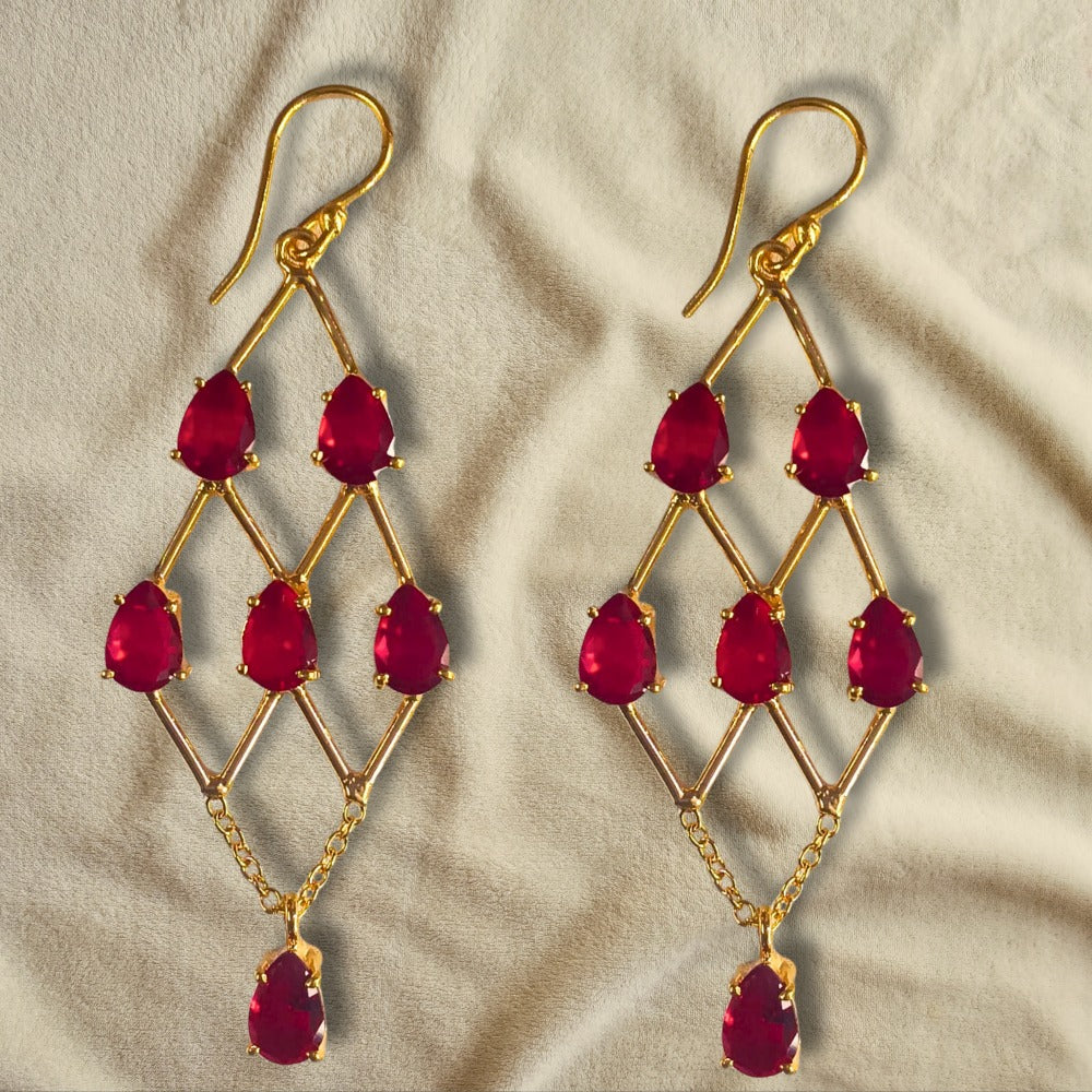 Geometric Red Hanging Earrings